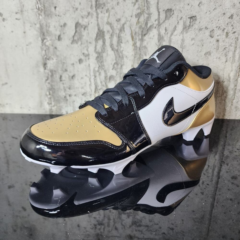 MSRP $145 Nike Air Jordan 1 Low TD Patent Gold Toe Football Cleats Men's Size 15